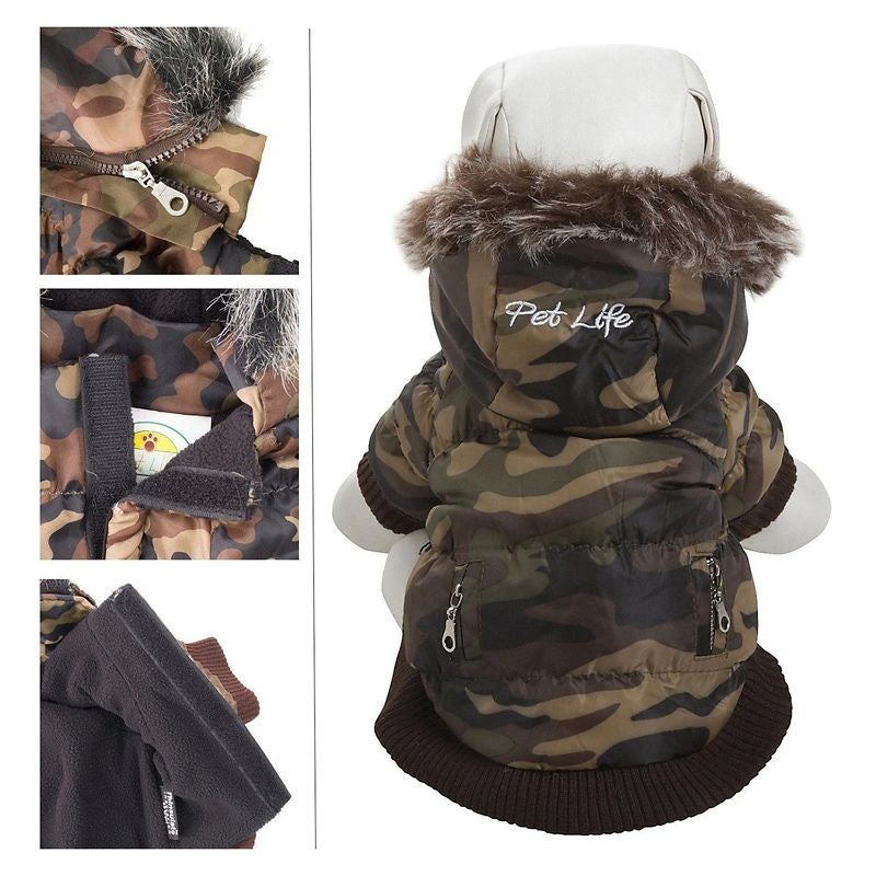 Pet Life Metallic Camouflage Parka Dog Coat