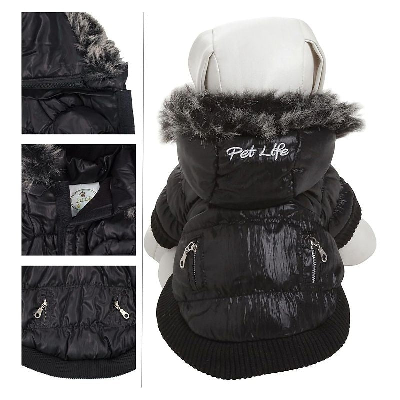 Pet Life Metallic Black Parka Dog Coat
